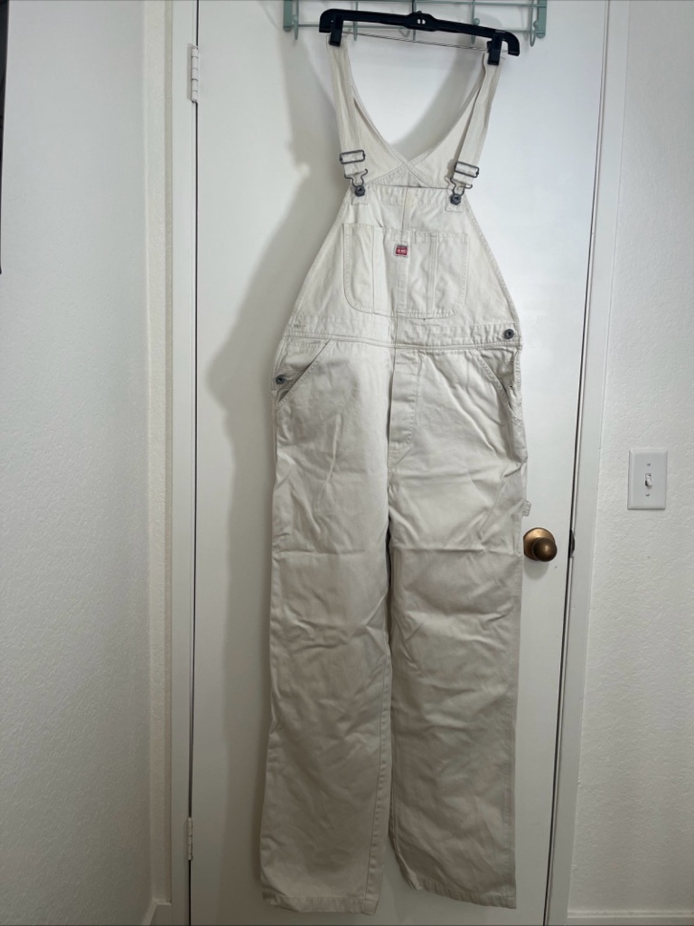 Union Bay Beige Workwear Overalls  Bib Jumpsuit Sz Large Y2K Carpenter Painter
